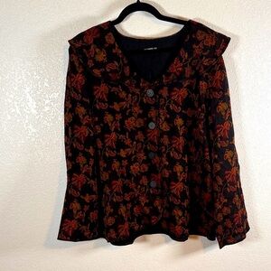 J. Jill Vintage Dark Floral Tapestry Wool Jacket Flutter Collar Size XL